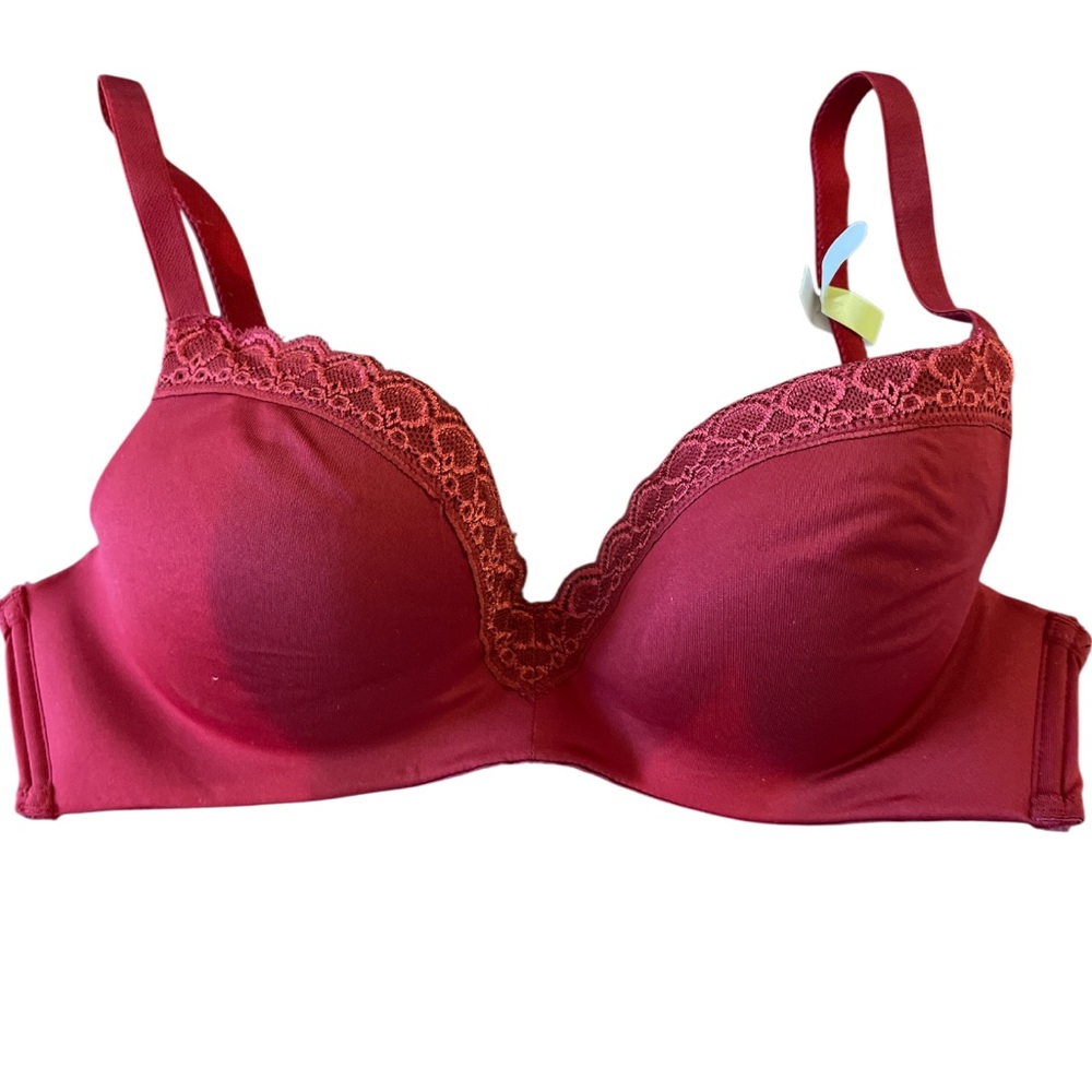 NWT Women’s Lace Trim Underwire Bra‎ Red 36B Padded Adjustable Straps